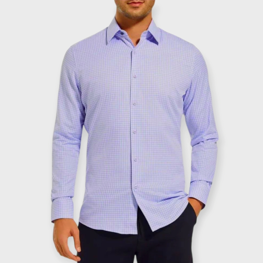 Duchamp London Men Luxury Purple White Shirt Long Sleeve Slim Fit Cotton XXL (18 - Picture 8 of 13